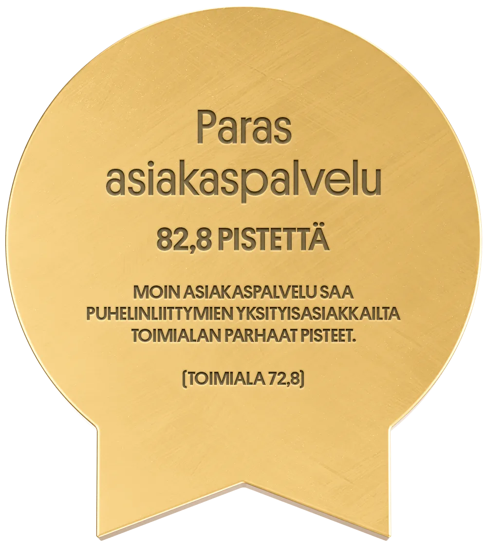 Paras asiakaspalvelu - 82,8 pistettä - Moin asiakaspalvelu saa puhelinliittymien yksityisasiakkailta toimialan parhaat pisteet. (toimiala 72,8)